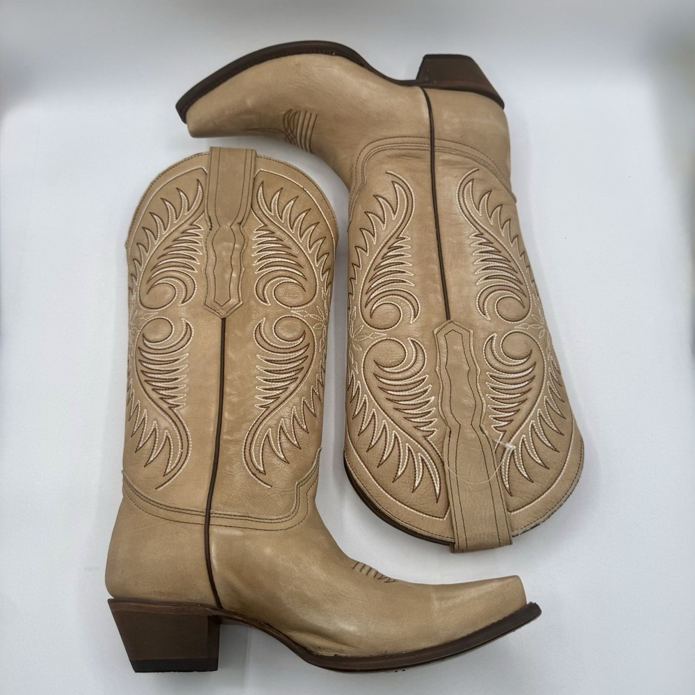 Circle G Tall Snip Toe Western Boots Women's Size 7.5 M Sand Beige Leather - Picture 14 of 16